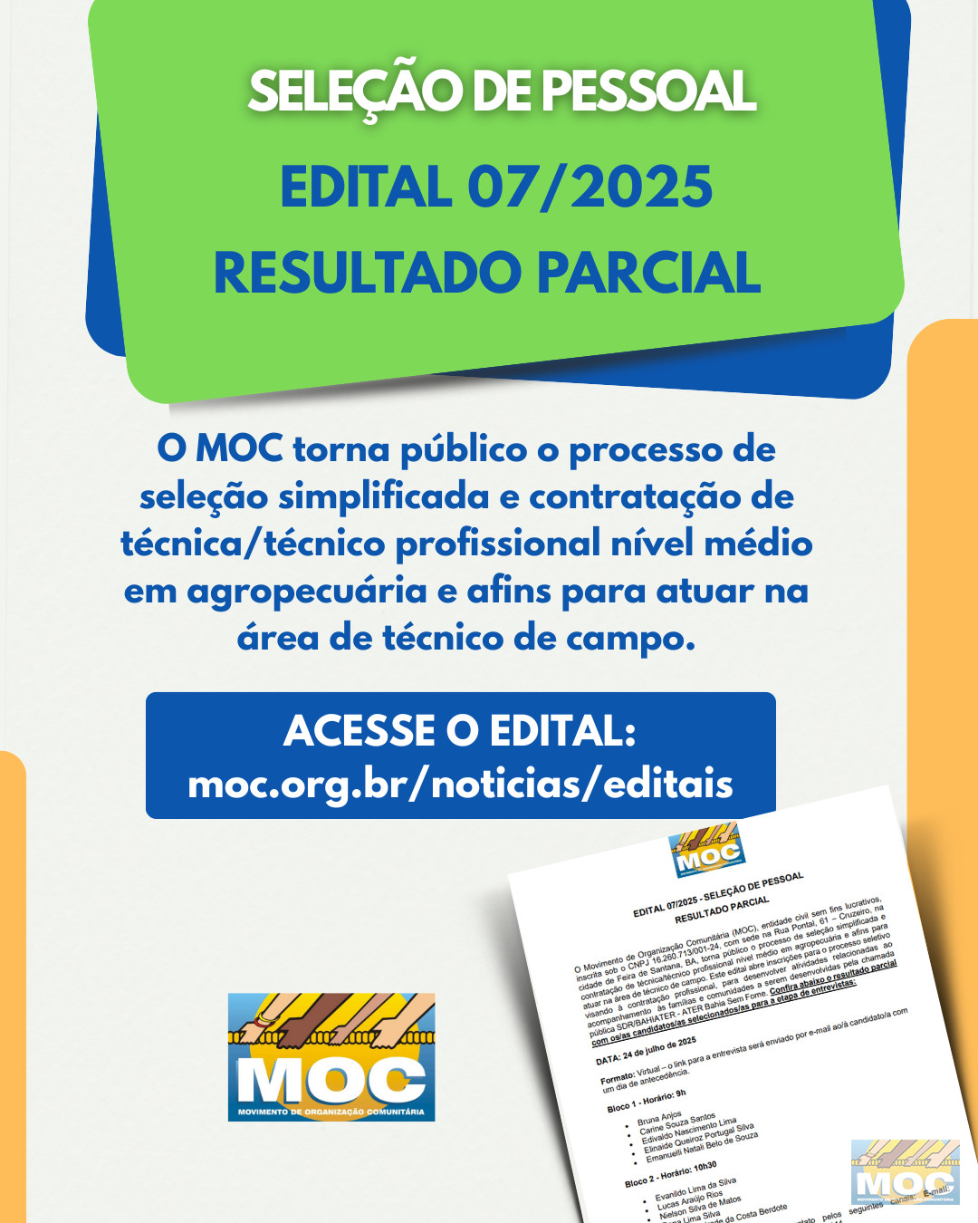 EDITAL 07/2025 - SELEÇÃO DE PESSOAL RESULTADO PARCIAL