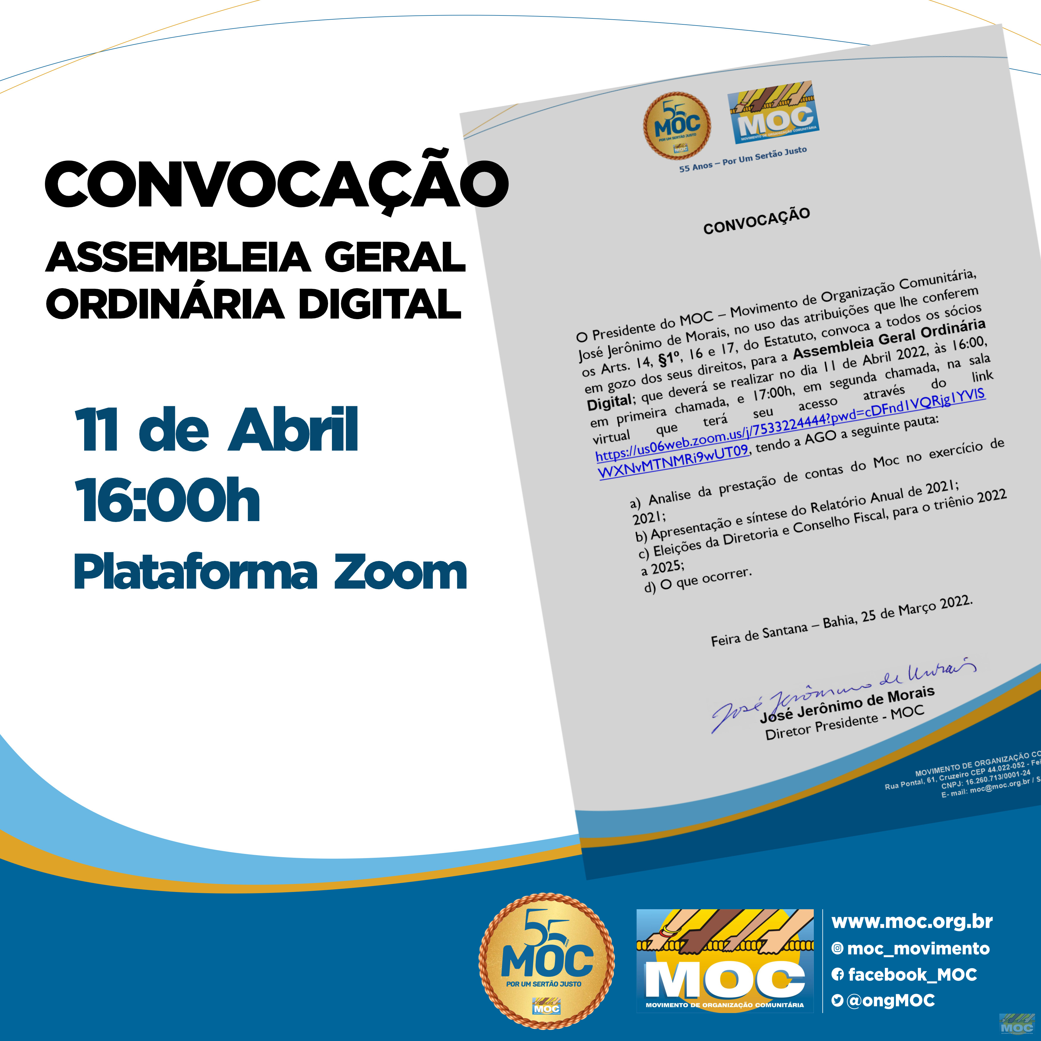 MOC realizará Assembleia Geral Ordinária Digital