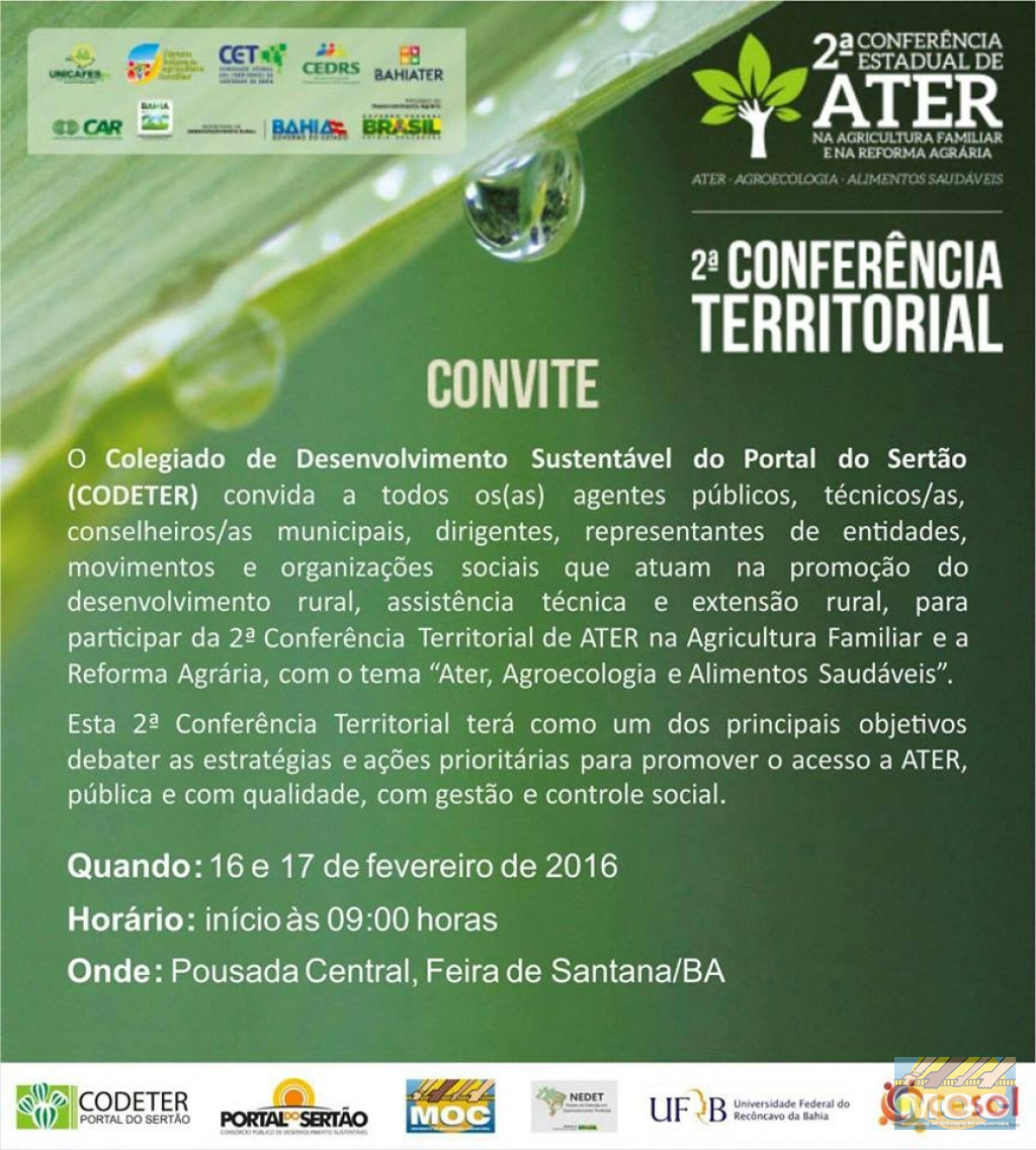 Vem aí a 2ª Conferência Territorial de ATER do Portal do Sertão 