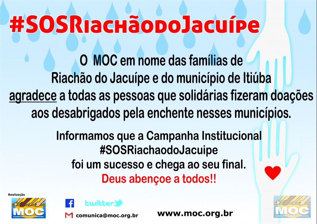 Suspensão da Campanha #SOSRiachaodoJacuipe