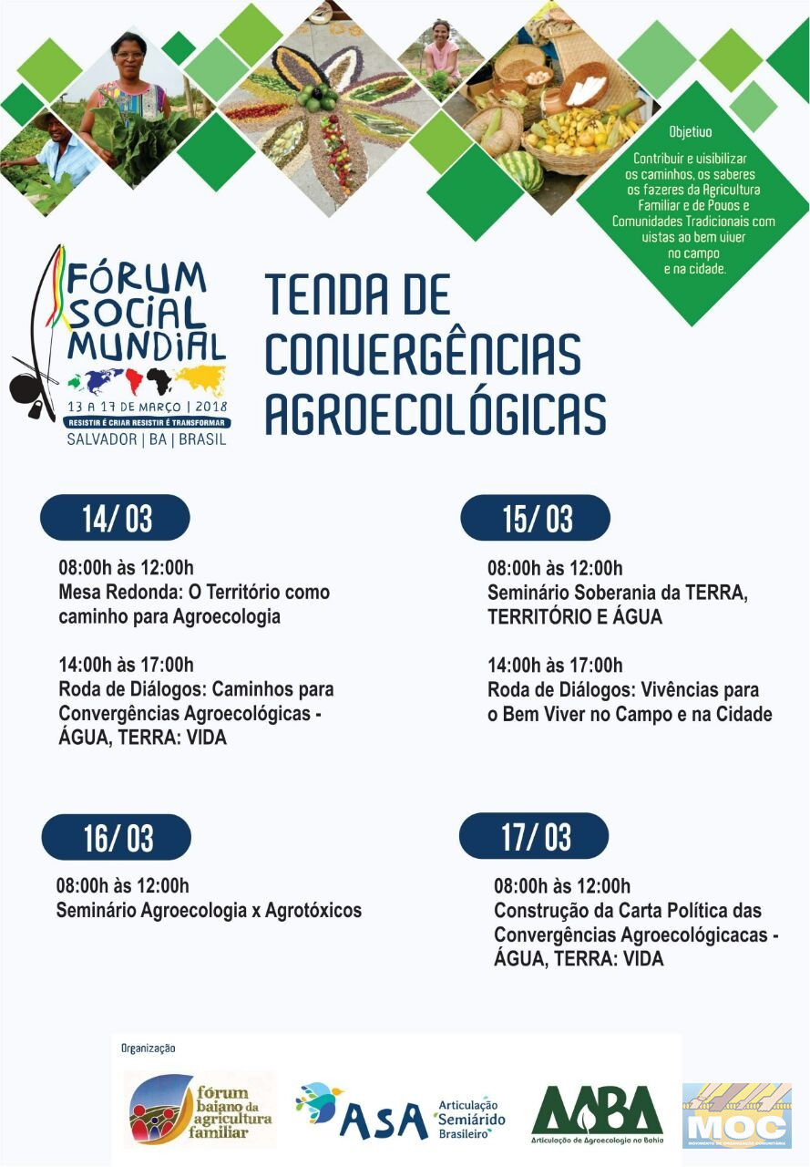 COMITÊ DE CONVERGÊNCIAS AGROECOLÓGICAS PROMOVE UMA SÉRIE DE DEBATES SOBRE A AGROECOLOGIA COMO CAMINHO PARA O BEM VIVER NO FÓRUM SOCIAL MUNDIAL